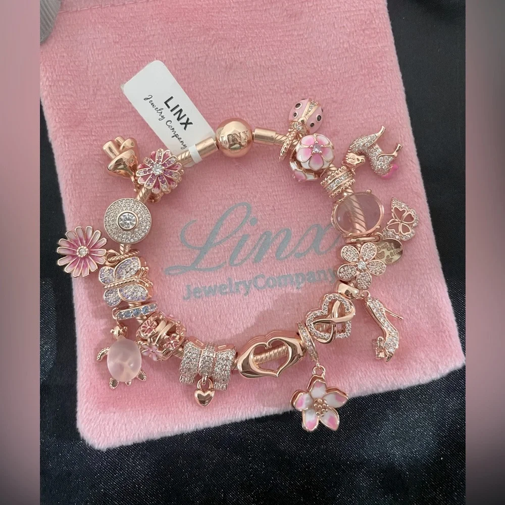 Linx Rose Gold Bracelet with Pink and Cubic Zirconia Themed Charms - Picture 1 of 11